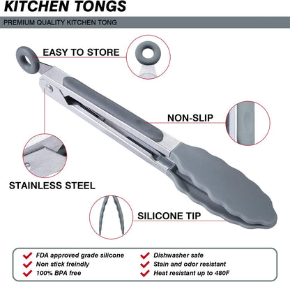 7 inch Cooking Tongs, Set of 3 Mini Kitchen Tongs Silicone Serving Tongs With Silicone Tips for FoodGrill, Salad, BBQ (Snow White)