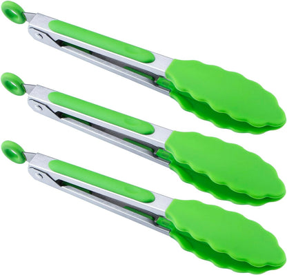 7 inch Cooking Tongs, Set of 3 Mini Kitchen Tongs Silicone Serving Tongs With Silicone Tips for FoodGrill, Salad, BBQ (Snow White)