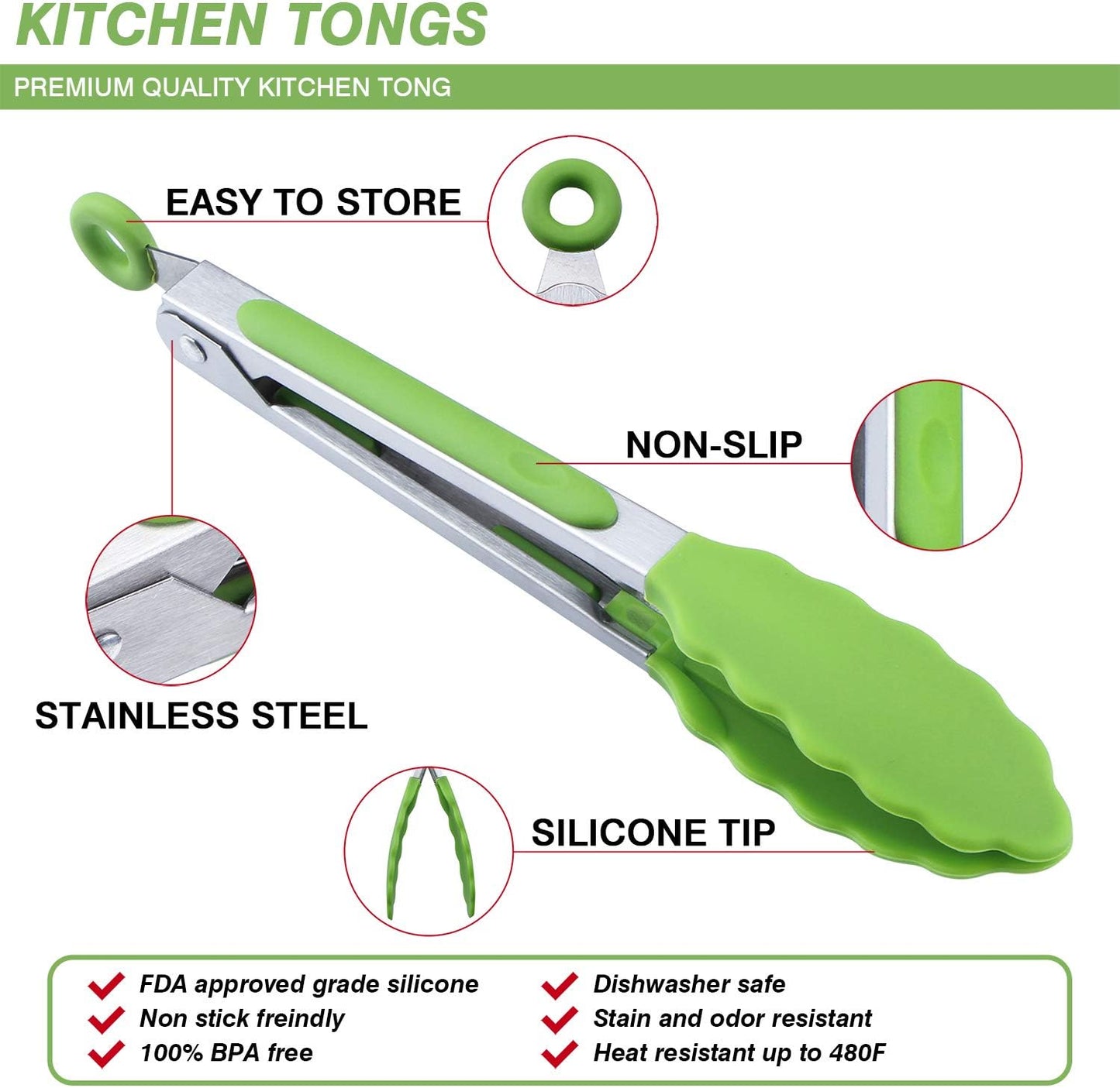 7 inch Cooking Tongs, Set of 3 Mini Kitchen Tongs Silicone Serving Tongs With Silicone Tips for FoodGrill, Salad, BBQ (Snow White)