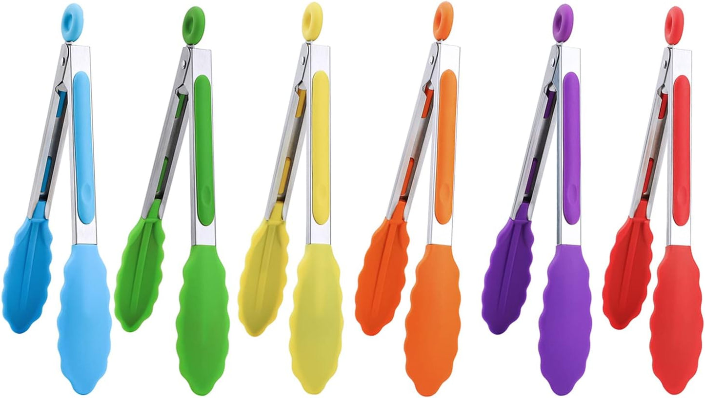 7 inch Cooking Tongs, Set of 3 Mini Kitchen Tongs Silicone Serving Tongs With Silicone Tips for FoodGrill, Salad, BBQ (Snow White)