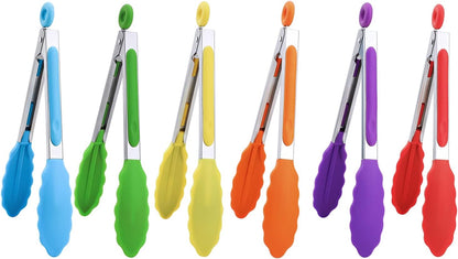 7 inch Cooking Tongs, Set of 3 Mini Kitchen Tongs Silicone Serving Tongs With Silicone Tips for FoodGrill, Salad, BBQ (Snow White)