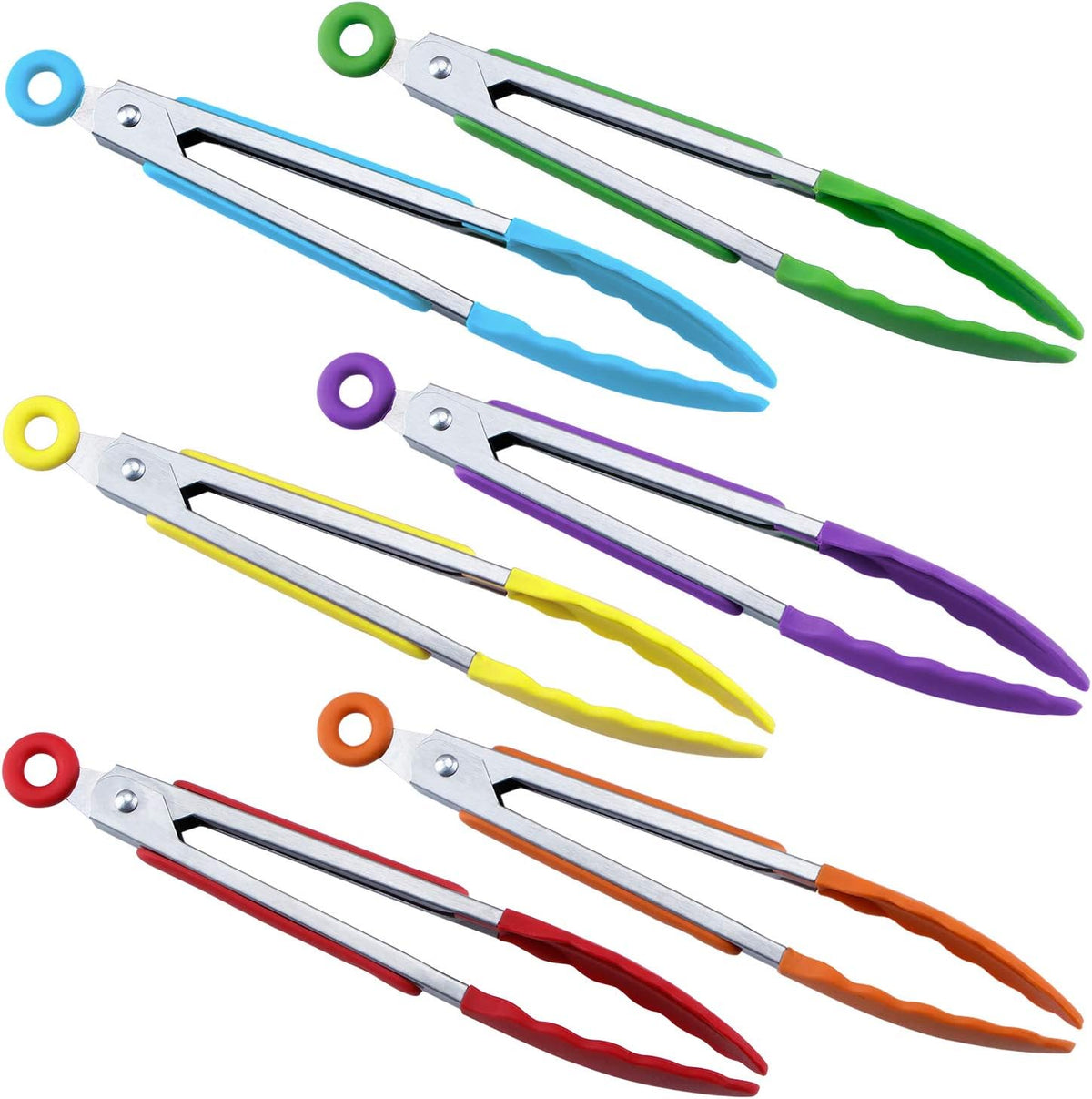 7 inch Cooking Tongs, Set of 3 Mini Kitchen Tongs Silicone Serving Tongs With Silicone Tips for FoodGrill, Salad, BBQ (Snow White)