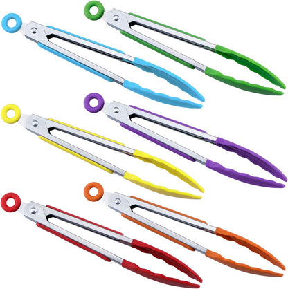 7 inch Cooking Tongs, Set of 3 Mini Kitchen Tongs Silicone Serving Tongs With Silicone Tips for FoodGrill, Salad, BBQ (Snow White)