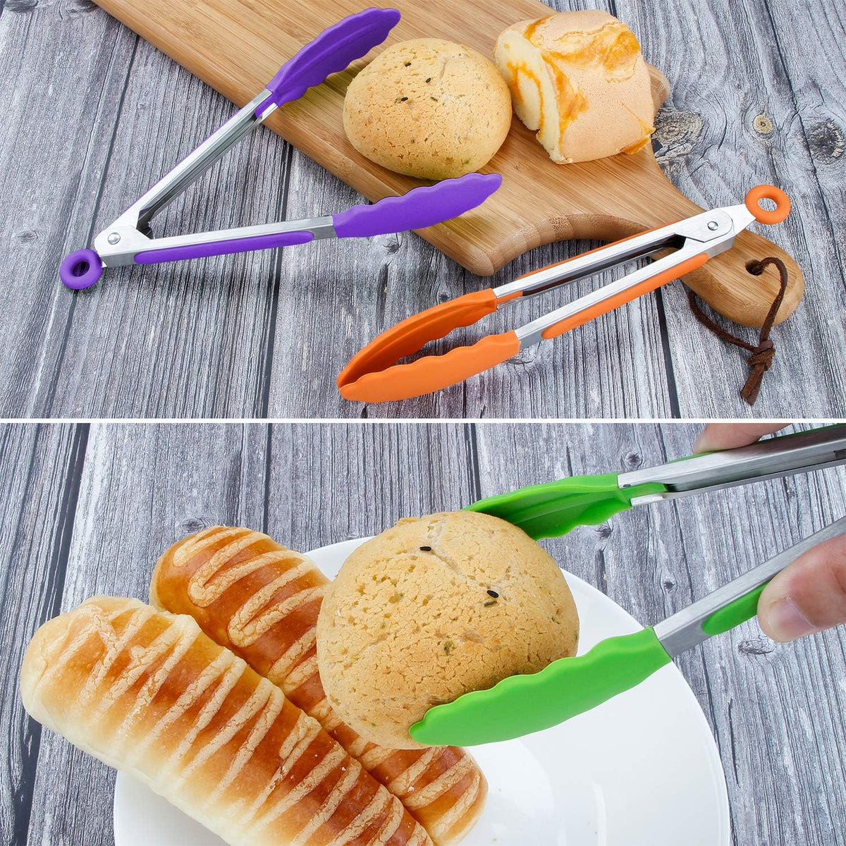 7 inch Cooking Tongs, Set of 3 Mini Kitchen Tongs Silicone Serving Tongs With Silicone Tips for FoodGrill, Salad, BBQ (Snow White)