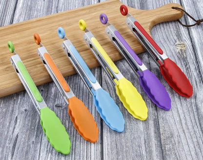 7 inch Cooking Tongs, Set of 3 Mini Kitchen Tongs Silicone Serving Tongs With Silicone Tips for FoodGrill, Salad, BBQ (Snow White)