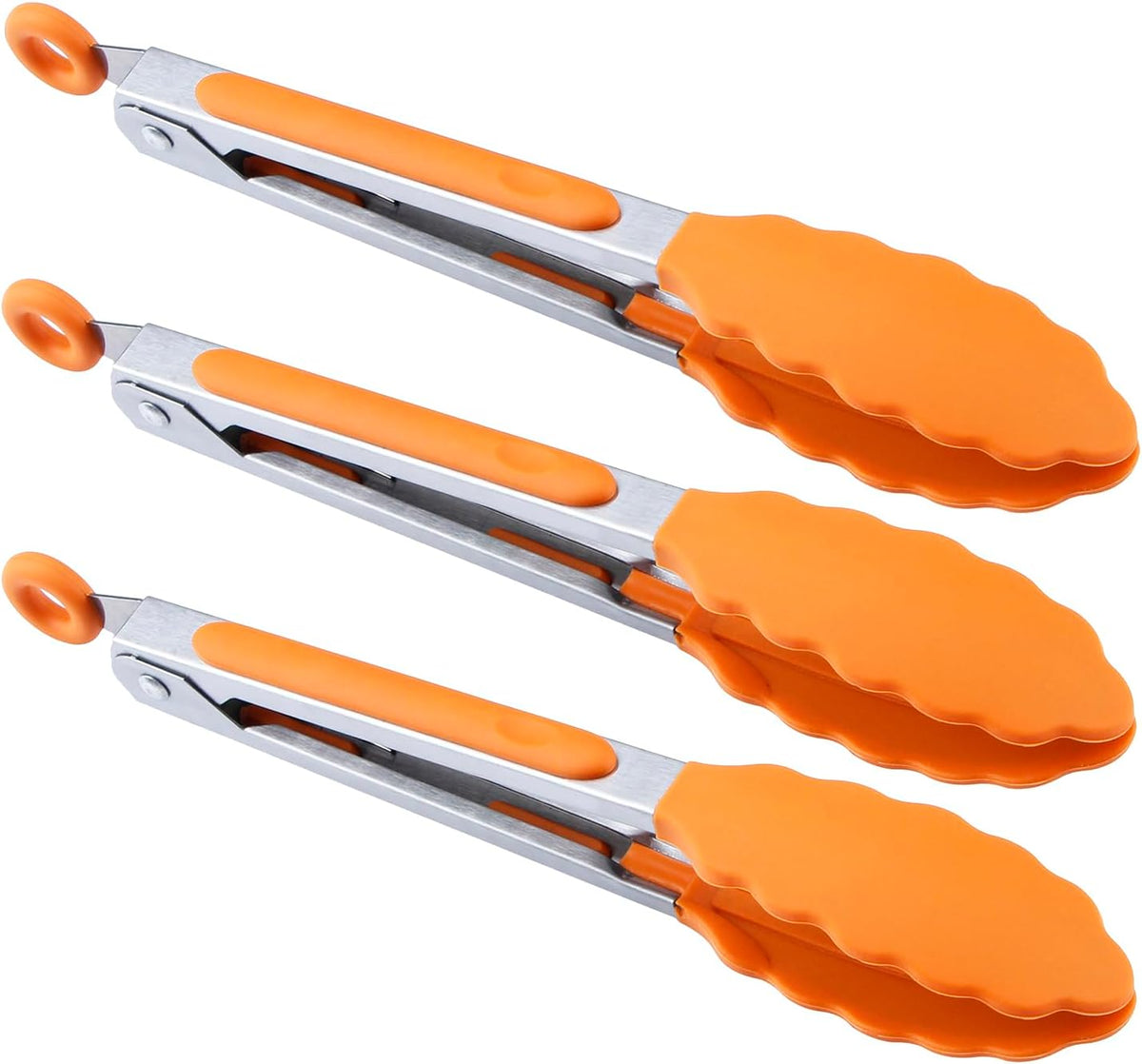 7 inch Cooking Tongs, Set of 3 Mini Kitchen Tongs Silicone Serving Tongs With Silicone Tips for FoodGrill, Salad, BBQ (Snow White)