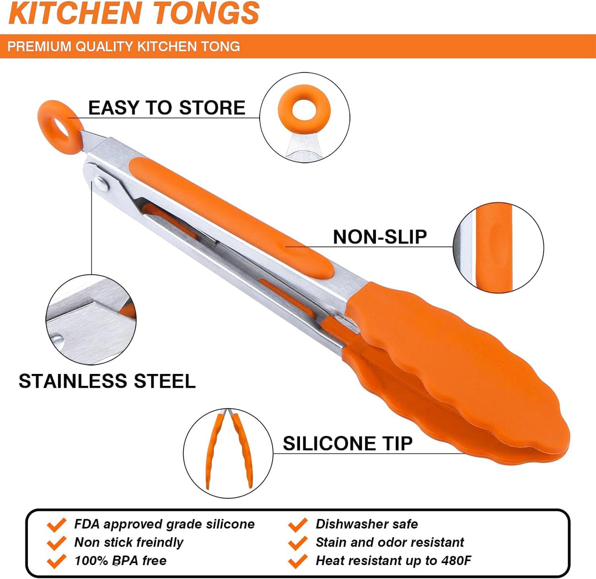 7 inch Cooking Tongs, Set of 3 Mini Kitchen Tongs Silicone Serving Tongs With Silicone Tips for FoodGrill, Salad, BBQ (Snow White)