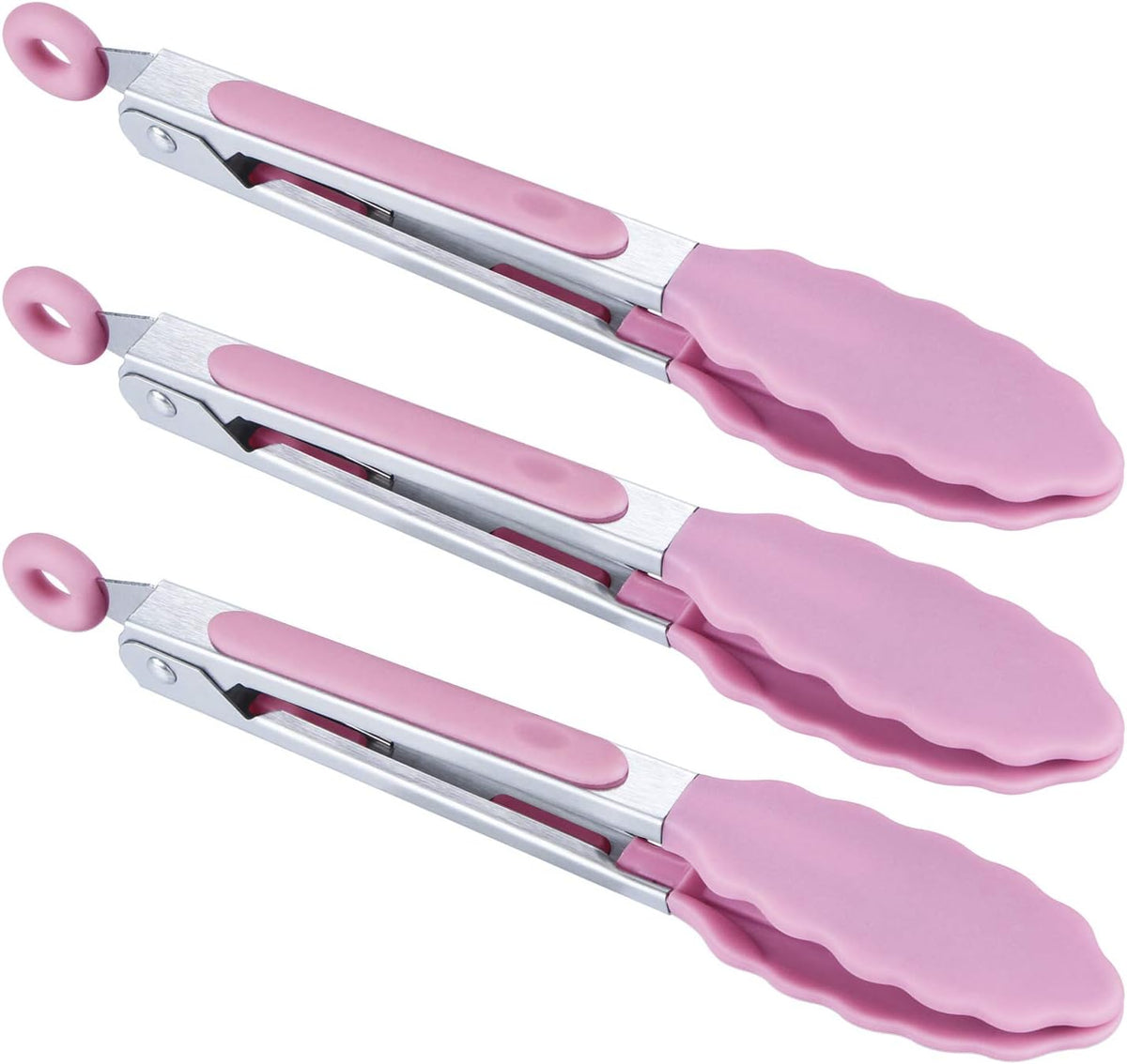 7 inch Cooking Tongs, Set of 3 Mini Kitchen Tongs Silicone Serving Tongs With Silicone Tips for FoodGrill, Salad, BBQ (Snow White)