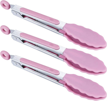 7 inch Cooking Tongs, Set of 3 Mini Kitchen Tongs Silicone Serving Tongs With Silicone Tips for FoodGrill, Salad, BBQ (Snow White)