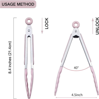 7 inch Cooking Tongs, Set of 3 Mini Kitchen Tongs Silicone Serving Tongs With Silicone Tips for FoodGrill, Salad, BBQ (Snow White)