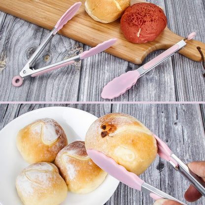 7 inch Cooking Tongs, Set of 3 Mini Kitchen Tongs Silicone Serving Tongs With Silicone Tips for FoodGrill, Salad, BBQ (Snow White)