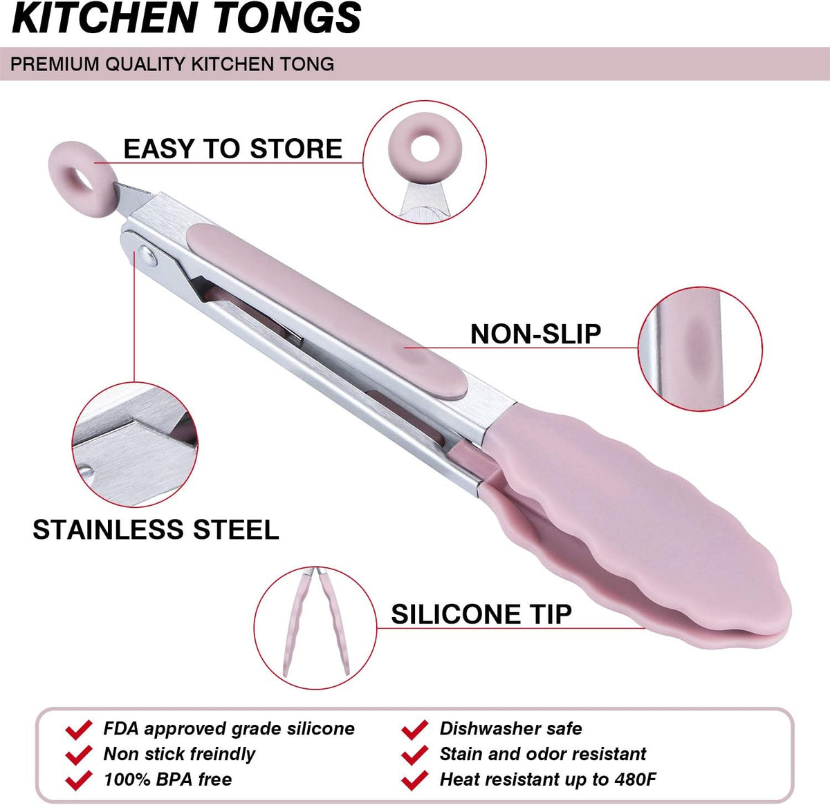 7 inch Cooking Tongs, Set of 3 Mini Kitchen Tongs Silicone Serving Tongs With Silicone Tips for FoodGrill, Salad, BBQ (Snow White)