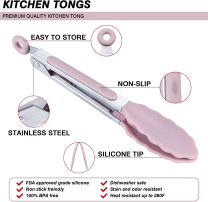 7 inch Cooking Tongs, Set of 3 Mini Kitchen Tongs Silicone Serving Tongs With Silicone Tips for FoodGrill, Salad, BBQ (Snow White)