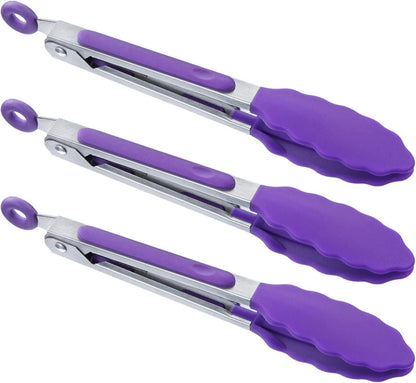 7 inch Cooking Tongs, Set of 3 Mini Kitchen Tongs Silicone Serving Tongs With Silicone Tips for FoodGrill, Salad, BBQ (Snow White)