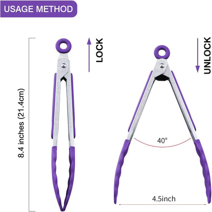 7 inch Cooking Tongs, Set of 3 Mini Kitchen Tongs Silicone Serving Tongs With Silicone Tips for FoodGrill, Salad, BBQ (Snow White)