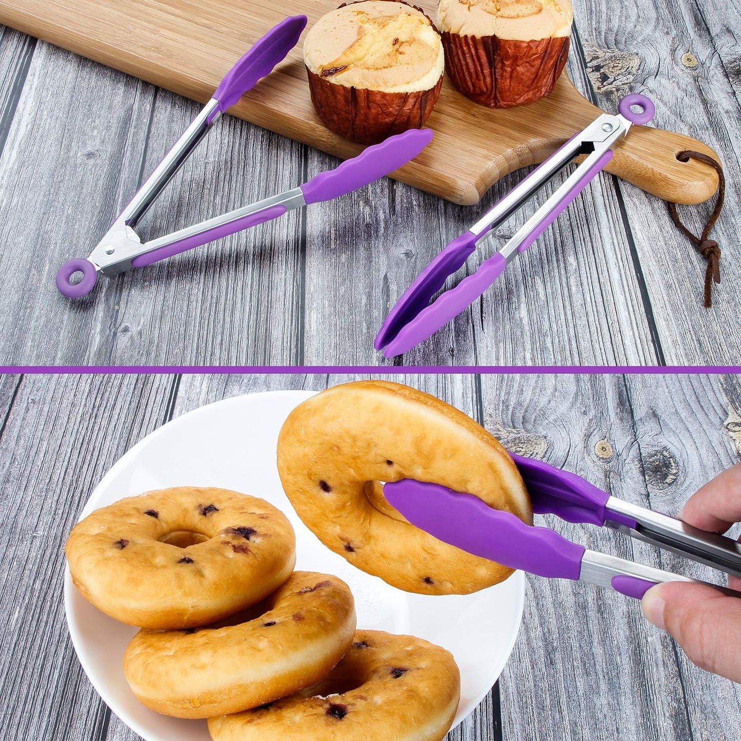 7 inch Cooking Tongs, Set of 3 Mini Kitchen Tongs Silicone Serving Tongs With Silicone Tips for FoodGrill, Salad, BBQ (Snow White)
