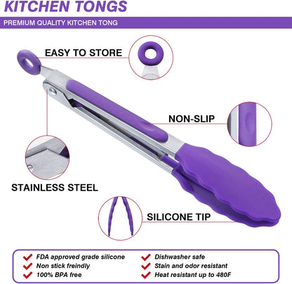 7 inch Cooking Tongs, Set of 3 Mini Kitchen Tongs Silicone Serving Tongs With Silicone Tips for FoodGrill, Salad, BBQ (Snow White)