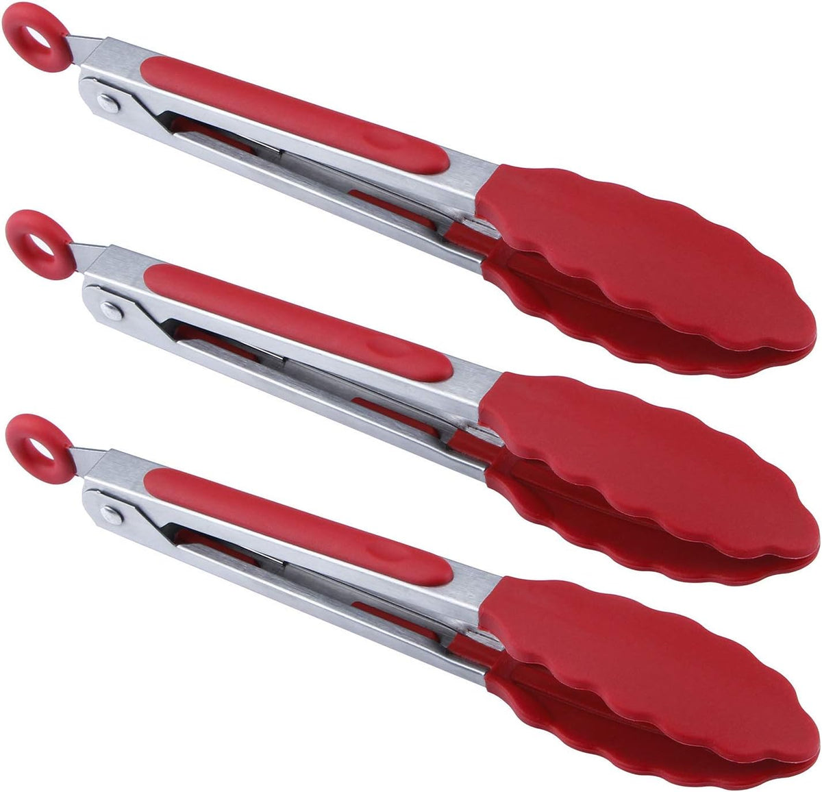 7 inch Cooking Tongs, Set of 3 Mini Kitchen Tongs Silicone Serving Tongs With Silicone Tips for FoodGrill, Salad, BBQ (Snow White)