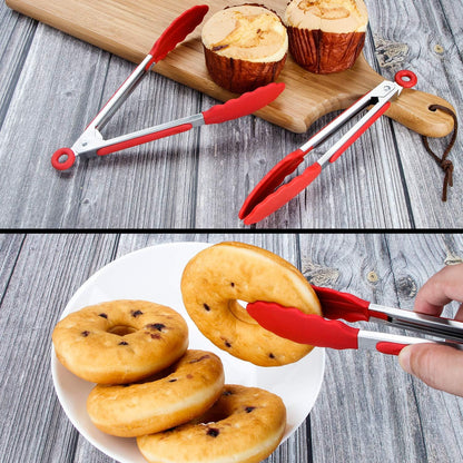 7 inch Cooking Tongs, Set of 3 Mini Kitchen Tongs Silicone Serving Tongs With Silicone Tips for FoodGrill, Salad, BBQ (Snow White)