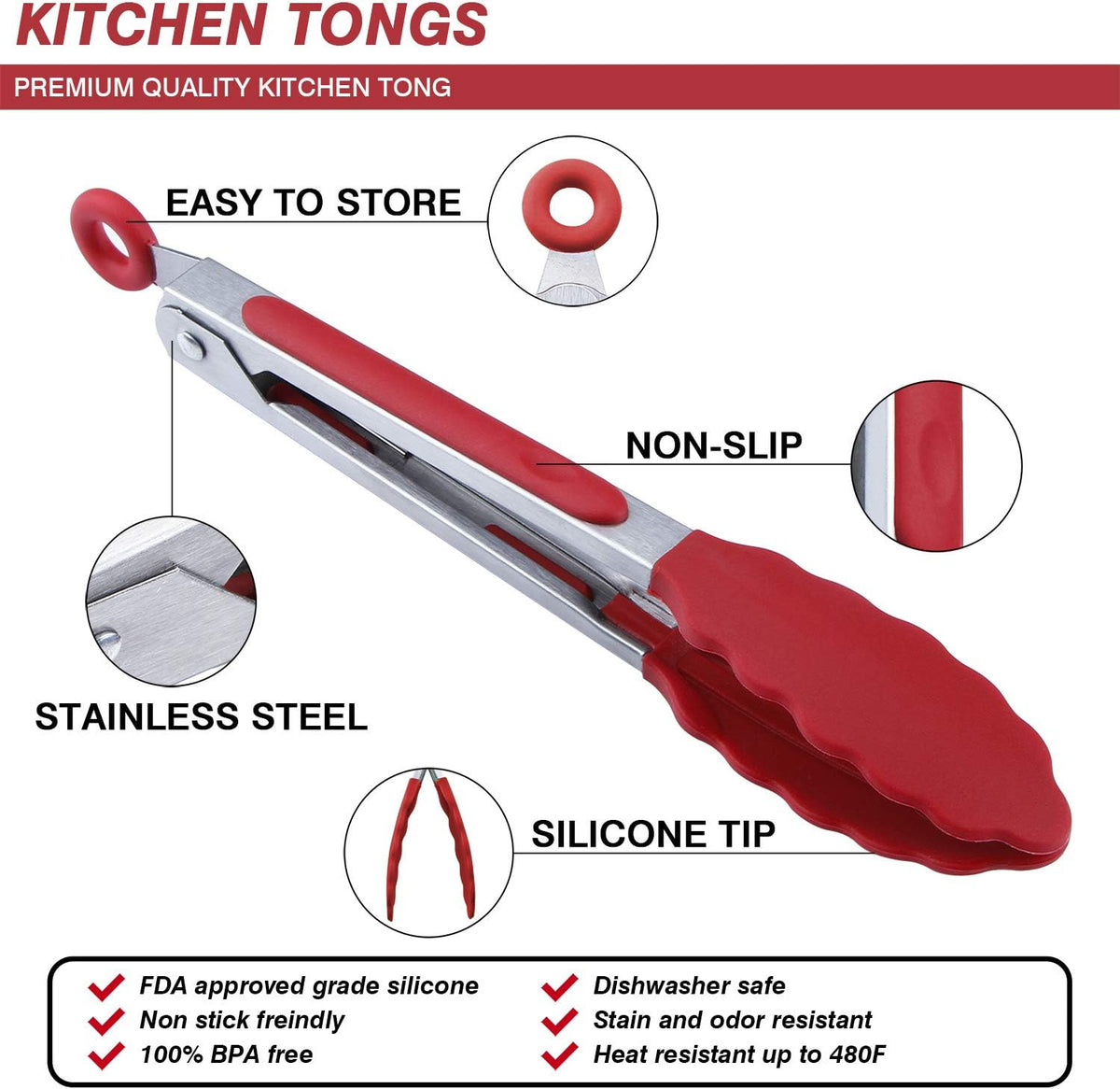 7 inch Cooking Tongs, Set of 3 Mini Kitchen Tongs Silicone Serving Tongs With Silicone Tips for FoodGrill, Salad, BBQ (Snow White)