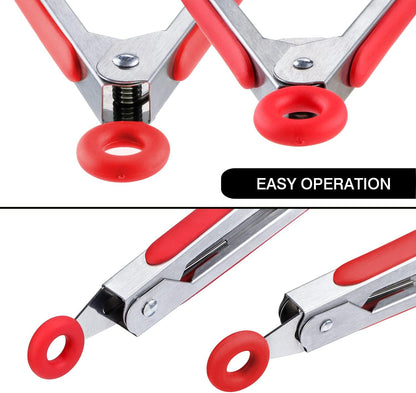 7 inch Cooking Tongs, Set of 3 Mini Kitchen Tongs Silicone Serving Tongs With Silicone Tips for FoodGrill, Salad, BBQ (Snow White)