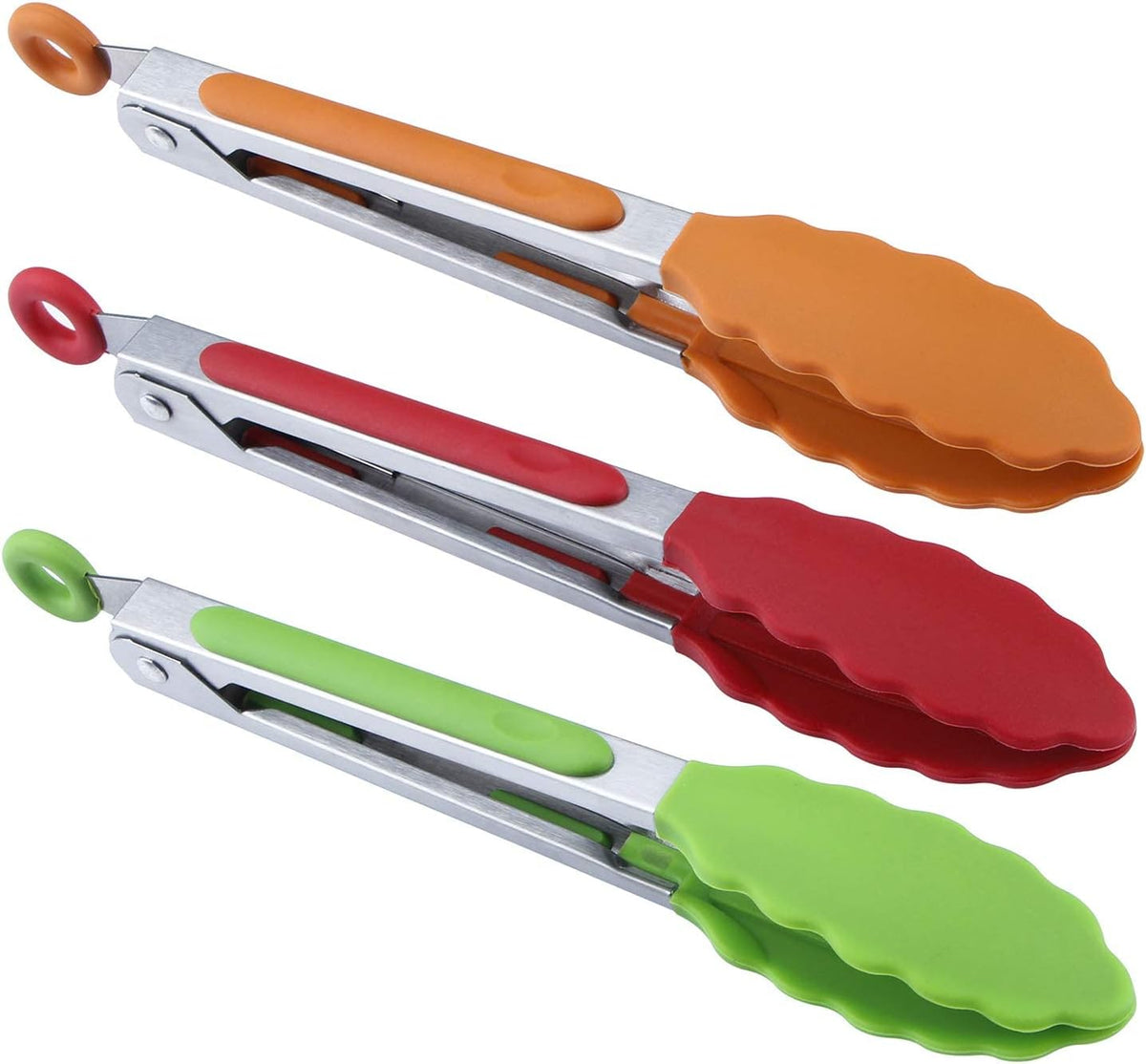7 inch Cooking Tongs, Set of 3 Mini Kitchen Tongs Silicone Serving Tongs With Silicone Tips for FoodGrill, Salad, BBQ (Snow White)