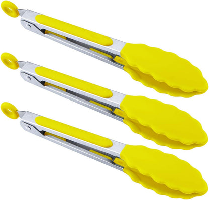 7 inch Cooking Tongs, Set of 3 Mini Kitchen Tongs Silicone Serving Tongs With Silicone Tips for FoodGrill, Salad, BBQ (Snow White)