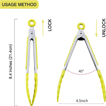 7 inch Cooking Tongs, Set of 3 Mini Kitchen Tongs Silicone Serving Tongs With Silicone Tips for FoodGrill, Salad, BBQ (Snow White)