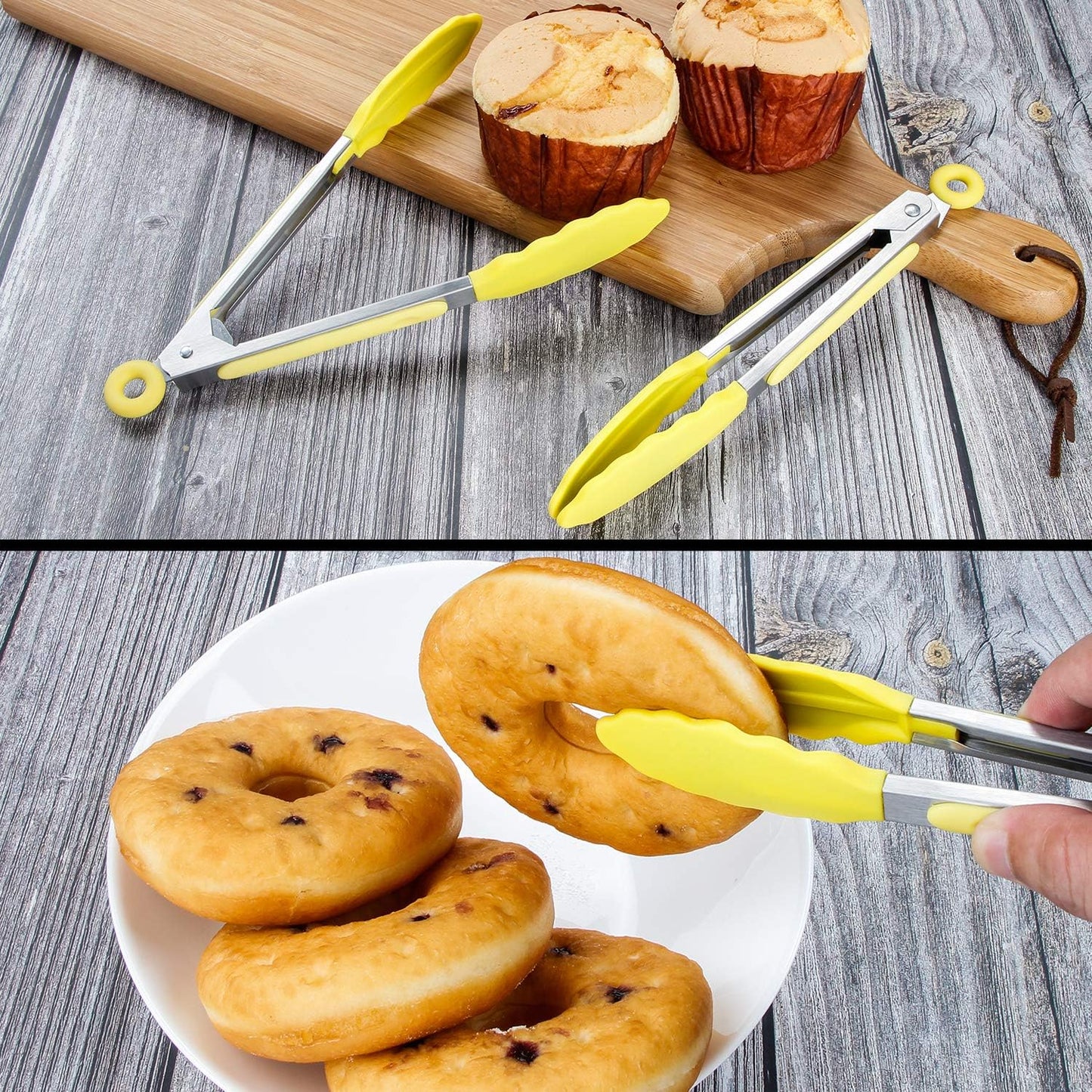 7 inch Cooking Tongs, Set of 3 Mini Kitchen Tongs Silicone Serving Tongs With Silicone Tips for FoodGrill, Salad, BBQ (Snow White)