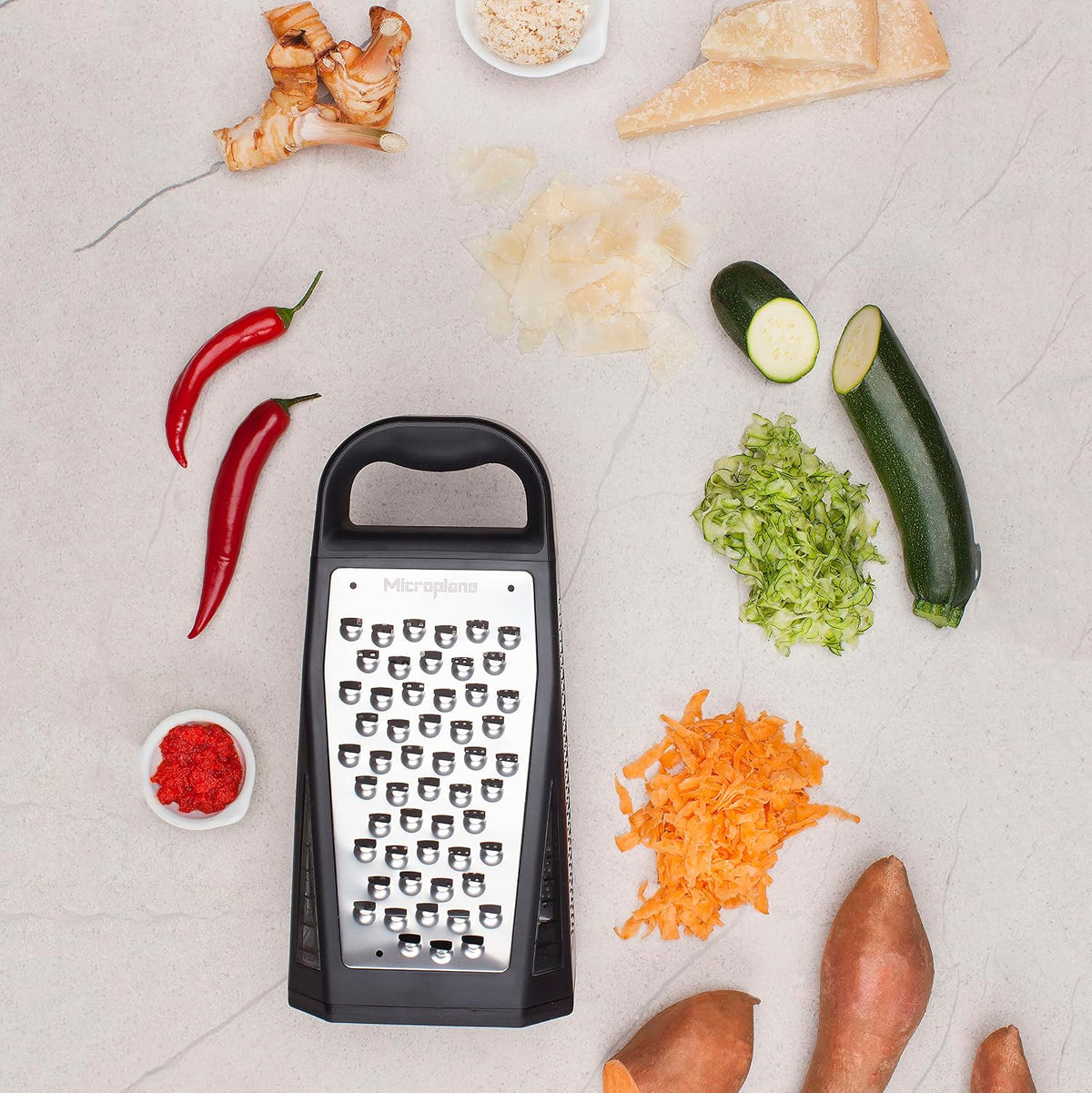 Elite Multi-Sided Grater with 5 Blade Styles: Fine, Coarse Grain, Ultra Coarse Grain, Double Edge and Wide Cut - Kitchen Grater with Stainless Steel Blades