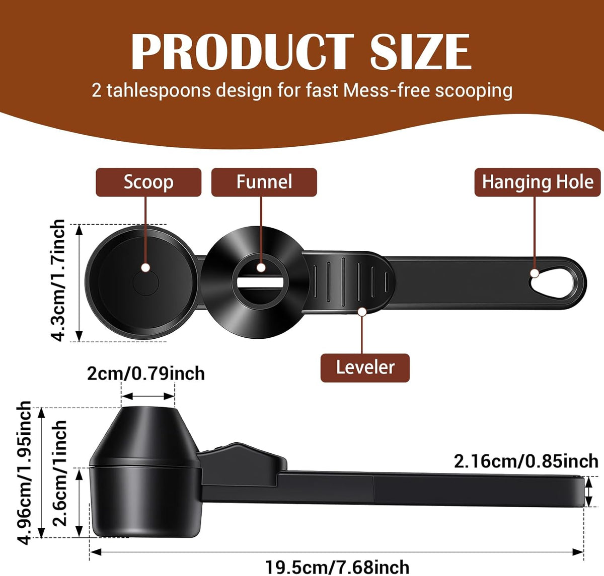 2pcs Coffee Scoop & Funnel For Reusable Cup Refillable Coffee Pods, 2tbsp Food-Grade Precise Measuring Protein Powder Scoop, Coffee Measuring Scoop for Coffee/Protein/Powder/Hot Cocoa