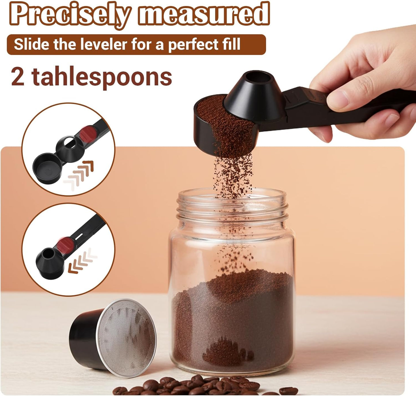 2pcs Coffee Scoop & Funnel For Reusable Cup Refillable Coffee Pods, 2tbsp Food-Grade Precise Measuring Protein Powder Scoop, Coffee Measuring Scoop for Coffee/Protein/Powder/Hot Cocoa