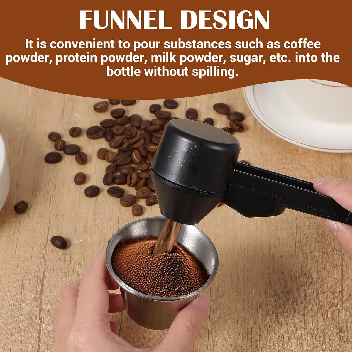 2pcs Coffee Scoop & Funnel For Reusable Cup Refillable Coffee Pods, 2tbsp Food-Grade Precise Measuring Protein Powder Scoop, Coffee Measuring Scoop for Coffee/Protein/Powder/Hot Cocoa