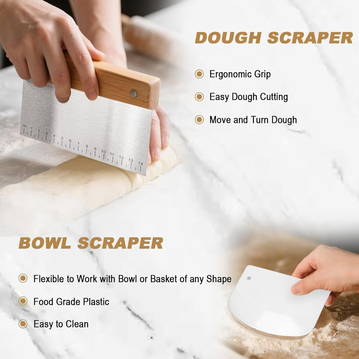 Sourdough Bread Proofing Basket Kit: 9"Round & 10" Oval Banneton Baking Set | Complete Sourdough Making Supplies, Cane Baskets with Linen Liners, Bread Lame, Danish Whisk, Bowl Scraper, Dough Scraper