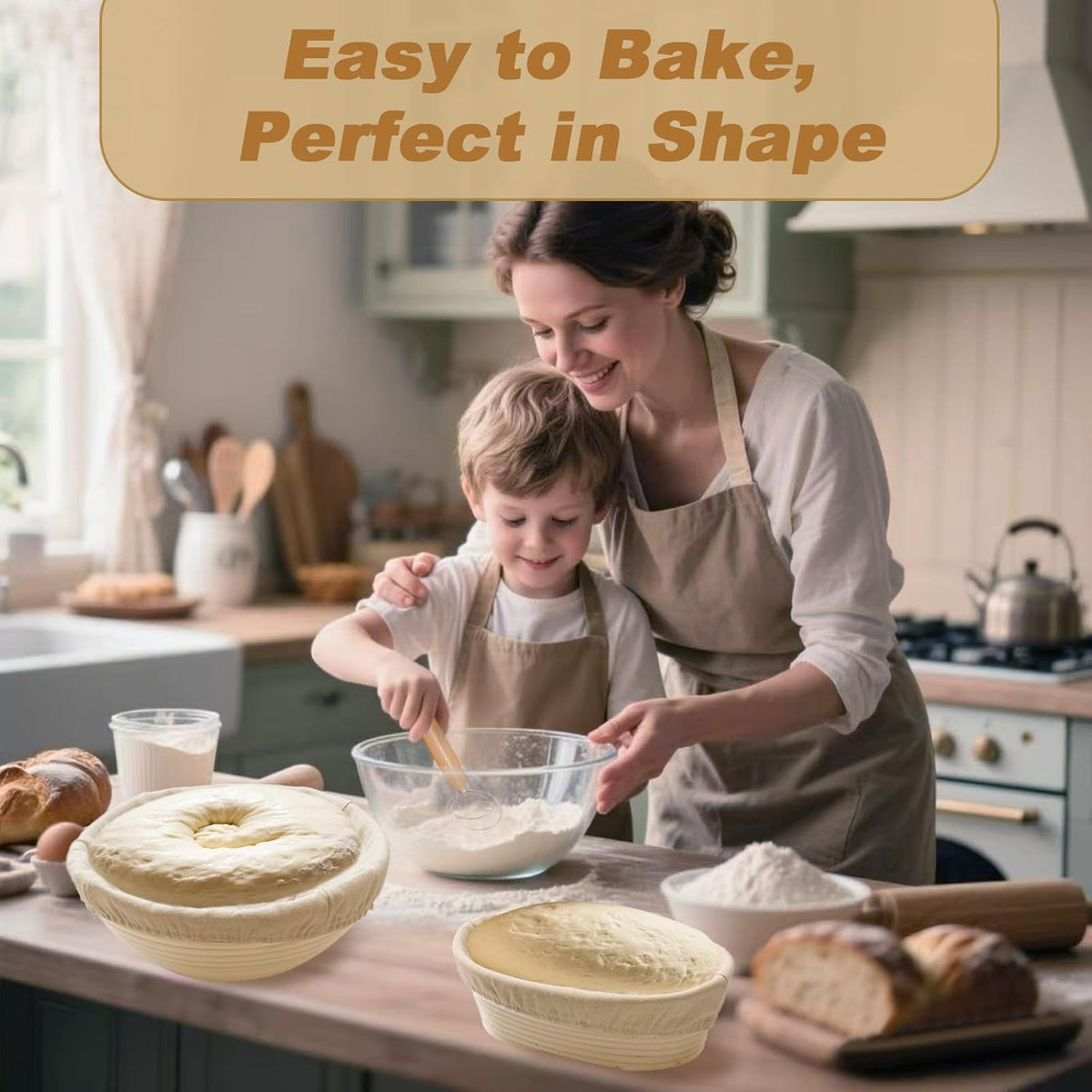 Sourdough Bread Proofing Basket Kit: 9"Round & 10" Oval Banneton Baking Set | Complete Sourdough Making Supplies, Cane Baskets with Linen Liners, Bread Lame, Danish Whisk, Bowl Scraper, Dough Scraper