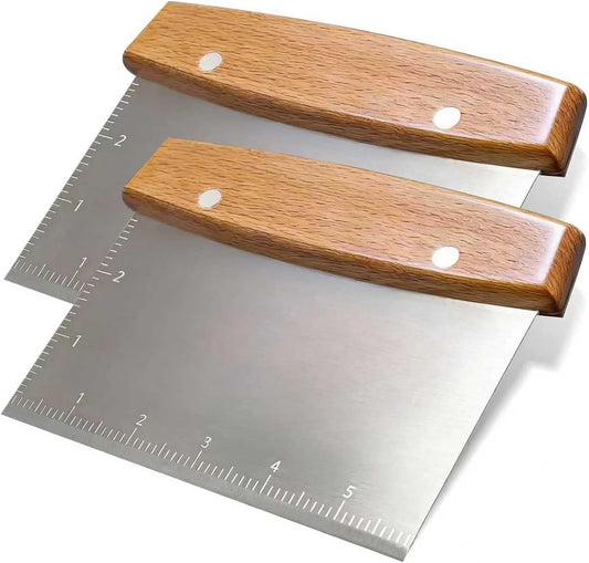 Professional Dough Cutter & Bench Scraper - Ultimate Dough Scraper Tool with Stainless Steel Blade & Wood Handle (2)