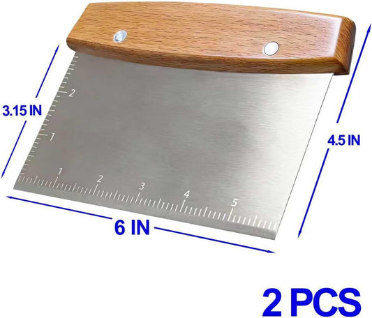 Professional Dough Cutter & Bench Scraper - Ultimate Dough Scraper Tool with Stainless Steel Blade & Wood Handle (2)