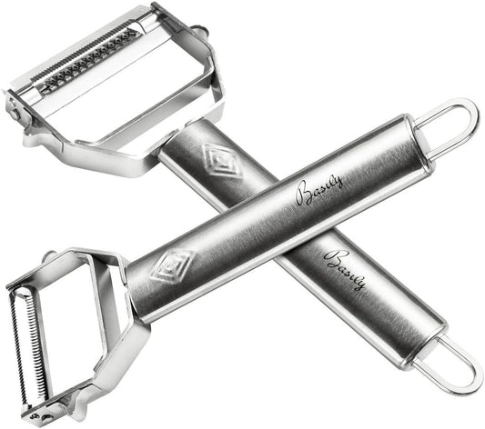 Basily Premium Julienne and Serrated Stainless Steel Peeler - Set of 2