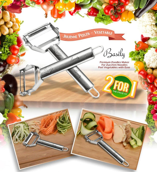 Basily Premium Julienne and Serrated Stainless Steel Peeler - Set of 2