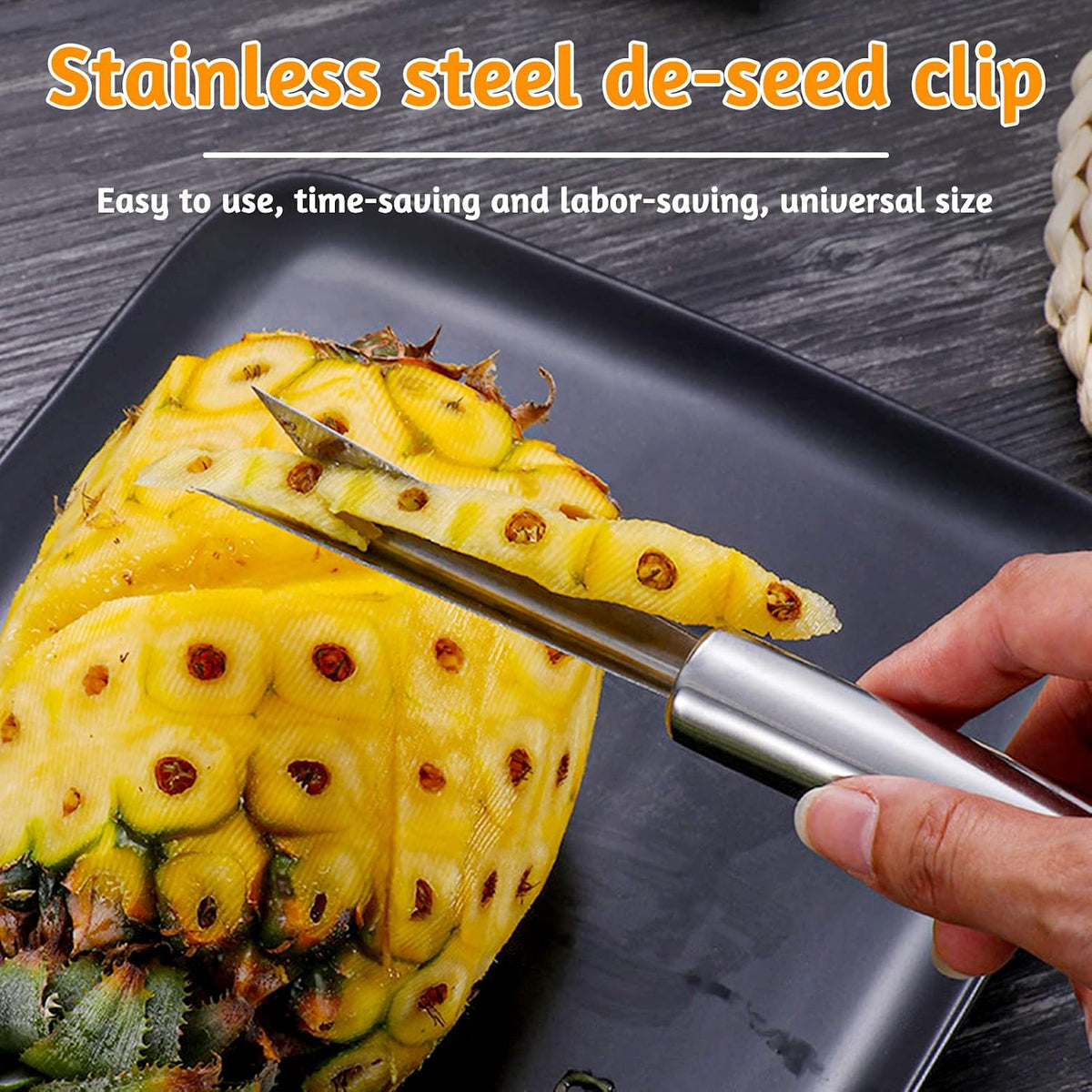 4PCS Pineapple Eye Peeler Remover Tool, Stainless Steel Pineapple Eye Clip and V Shape Pineapple Eye Cutter, for Home Kitchen Fruit Store Supermarket, Silver, 4.72 inch, 7.87 inch
