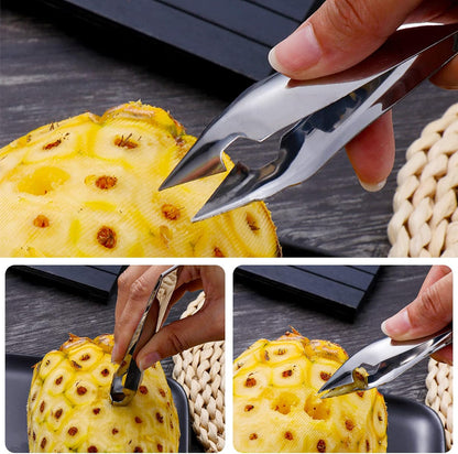 4PCS Pineapple Eye Peeler Remover Tool, Stainless Steel Pineapple Eye Clip and V Shape Pineapple Eye Cutter, for Home Kitchen Fruit Store Supermarket, Silver, 4.72 inch, 7.87 inch