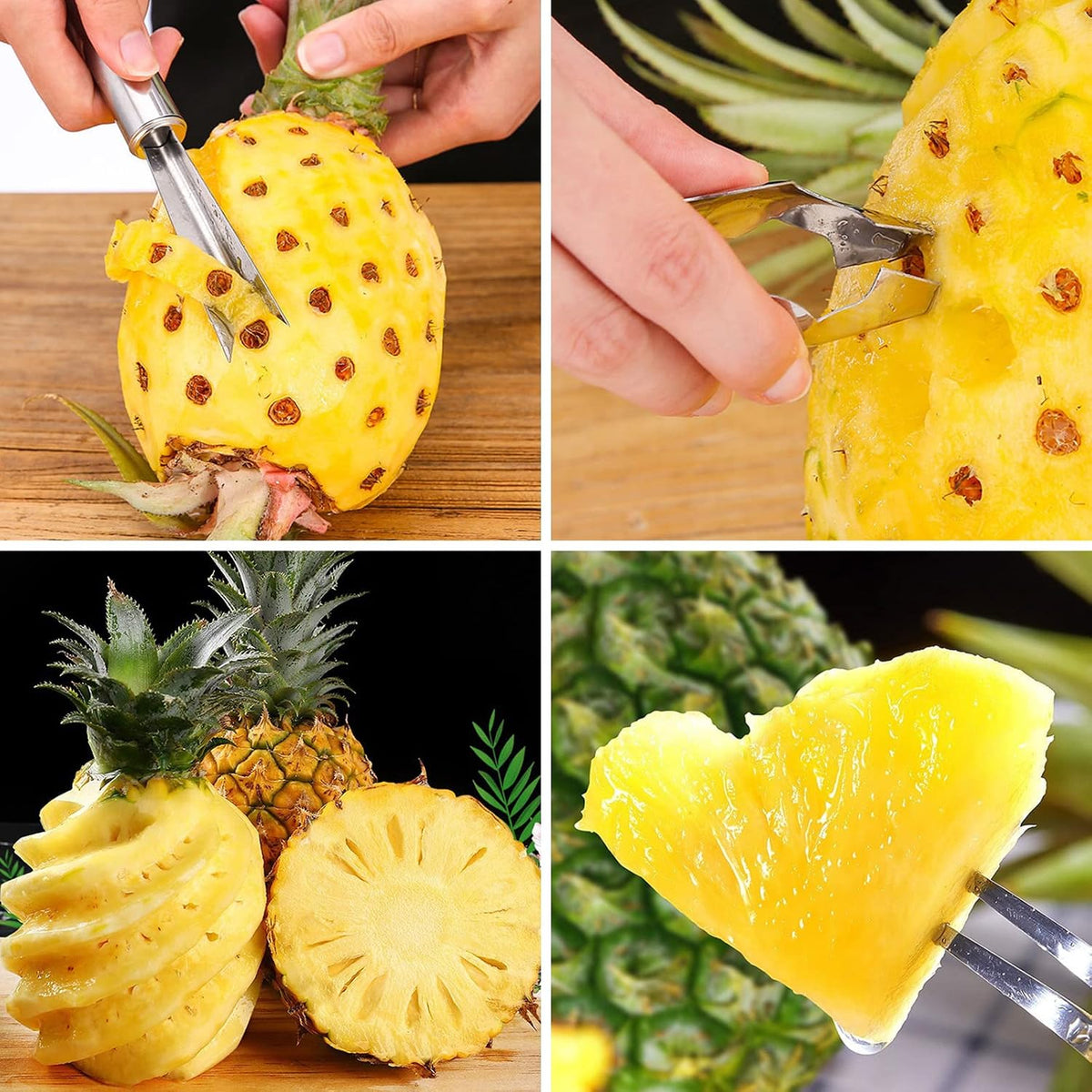 4PCS Pineapple Eye Peeler Remover Tool, Stainless Steel Pineapple Eye Clip and V Shape Pineapple Eye Cutter, for Home Kitchen Fruit Store Supermarket, Silver, 4.72 inch, 7.87 inch