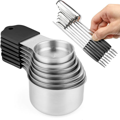 Magnetic Measuring Cups and Spoons Set, 7 Stainless Steel Measuring Cups and 7 Rectangular Metal Teaspoon with 1 Leveler for Cooking & Baking (Colorful)