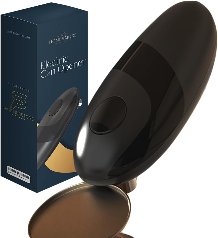 Electric Can Opener – Automatic One Touch Hands Free Can Opener for Seniors, Battery Operated Cordless, Smooth Edge Safety, Handheld Stainless Steel Blade, Open Any Size Can, Black