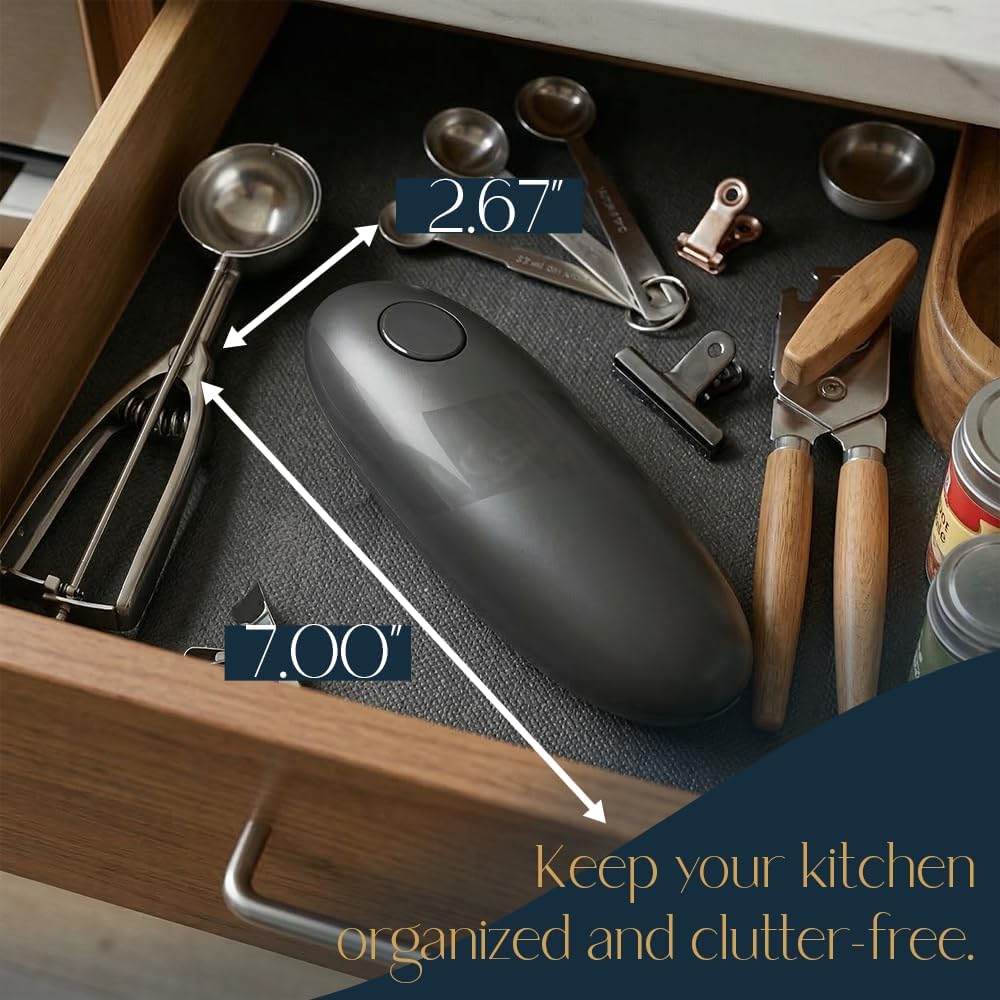 Electric Can Opener – Automatic One Touch Hands Free Can Opener for Seniors, Battery Operated Cordless, Smooth Edge Safety, Handheld Stainless Steel Blade, Open Any Size Can, Black
