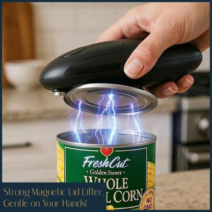 Electric Can Opener – Automatic One Touch Hands Free Can Opener for Seniors, Battery Operated Cordless, Smooth Edge Safety, Handheld Stainless Steel Blade, Open Any Size Can, Black
