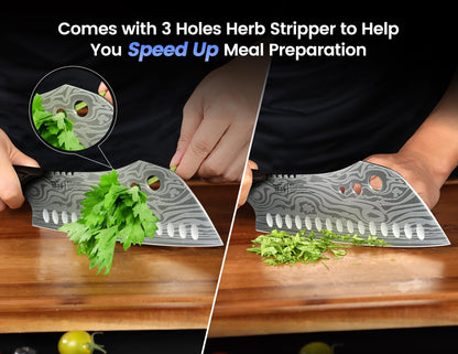 Cleaver Chef Knife with Herb Stripper, 7" Asian Kitchen Knife