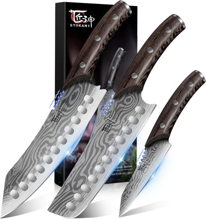 Cleaver Chef Knife with Herb Stripper, 7" Asian Kitchen Knife
