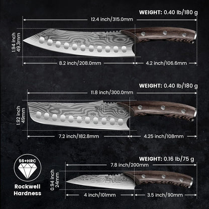 Cleaver Chef Knife with Herb Stripper, 7" Asian Kitchen Knife