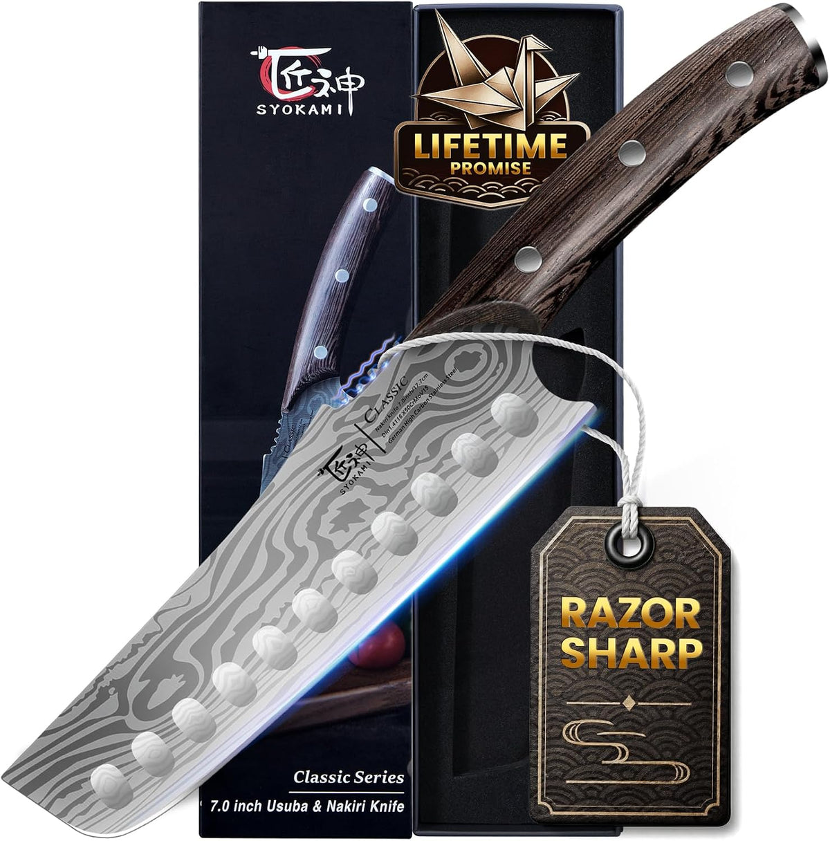 Cleaver Chef Knife with Herb Stripper, 7" Asian Kitchen Knife